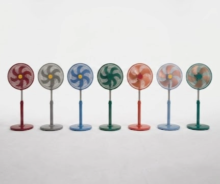 Stand fans in seven colors manufactured for a La Varieta client